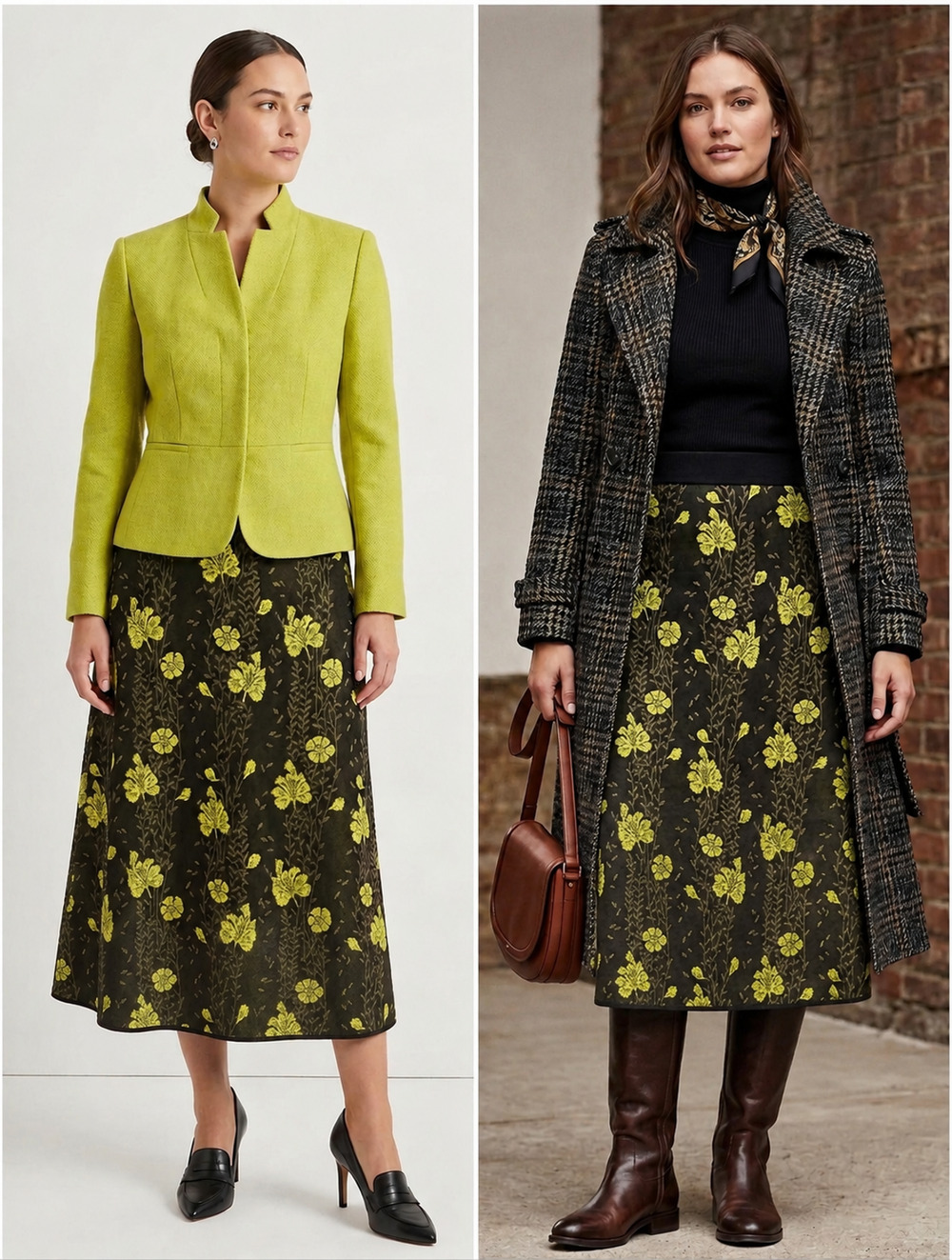 Scotch & Soda Starwatcher Floral thick Knit Skirt Chartreuse green Black Sz-L